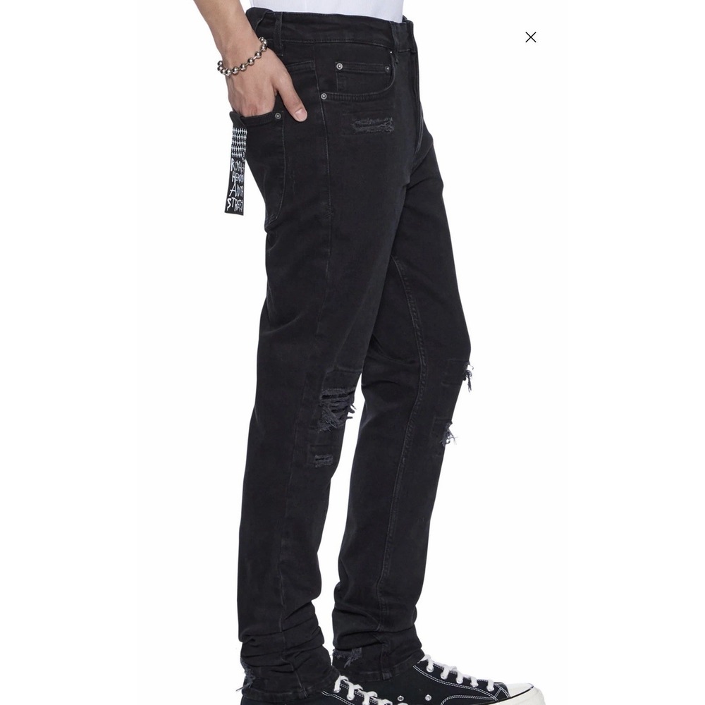 Ksubi Chitch Jeans Black Men 32 Rockabilly Skater Grunge Mid Rise Slim Fit Rips